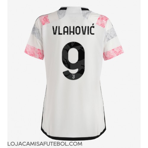Camisa de Futebol Juventus Dusan Vlahovic #9 Equipamento Secundário Mulheres 2023-24 Manga Curta
